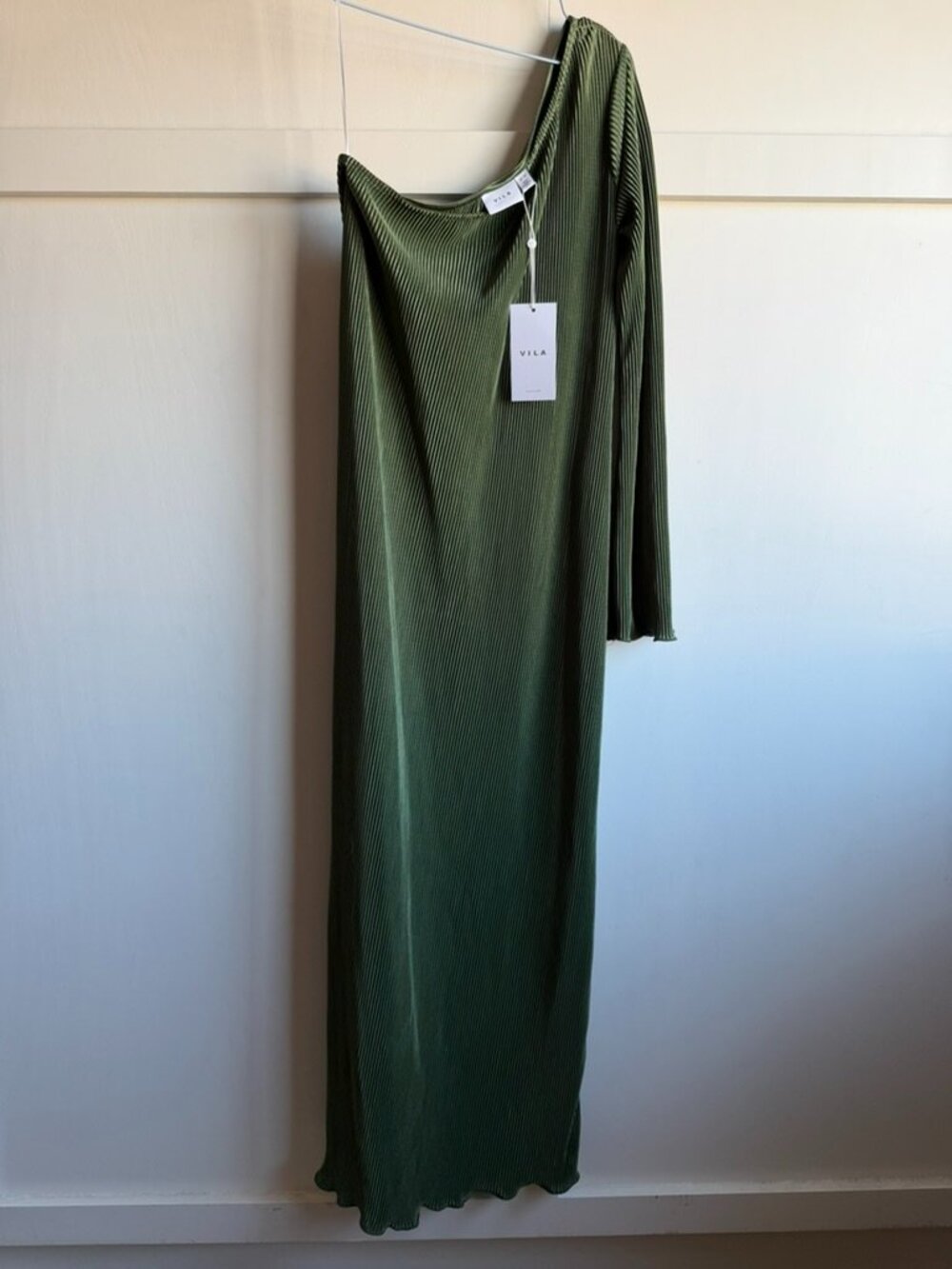 Vila ASOS Ribbed One Shoulder Maxi Dress Green Sz 40 NWT